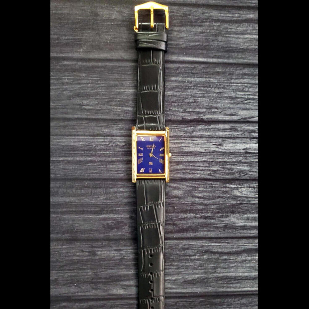 Vintage Mens Tank Slim Seiko Blue Dial Dress Watch New Mvt & Batt ✨ - Picture 8 of 8